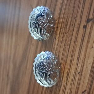 Vintage Silver Tone Floral Scroll Etched Cufflinks